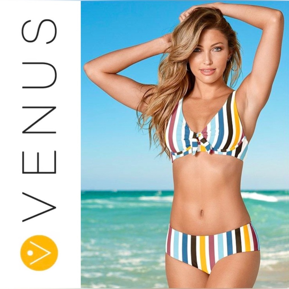 VENUS 3-Piece Retro Bikini Set in Rainbow Stripe, NWOT, Size 8/C